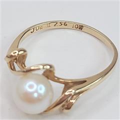 14K YELLOW GOLD SYNTHETIC PEARL RING S1.8G SIZE 7